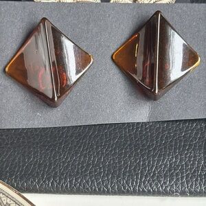 Faux Amber Plastic Clip on Statement Earrings